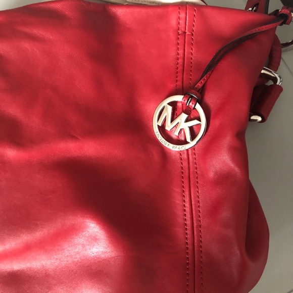 Michael Kors RED LEATHER hobo purse - Picture 1 of 7